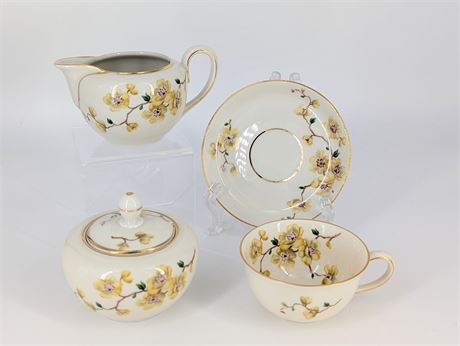Antique Haviland Bavaria Porcelain Coffee/Tea for One /Saucer Sugar Bowl Creamer