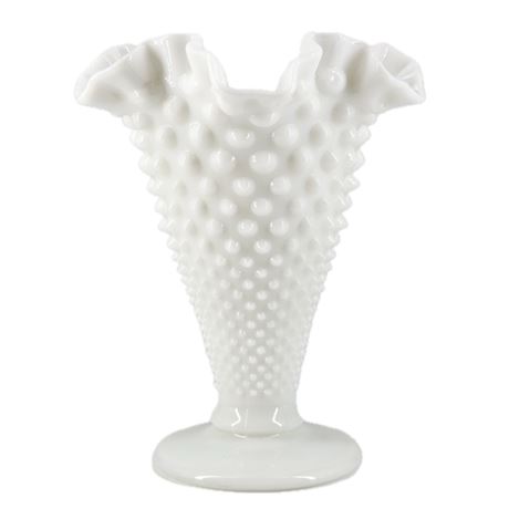 Vintage Fenton Milk Glass Hobnail Fluted Vase