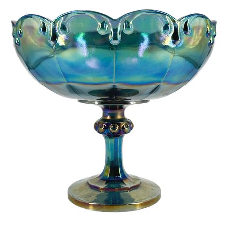 Vintage Indiana Carnival Glass Iridescent Blue Pedestal Fruit Bowl