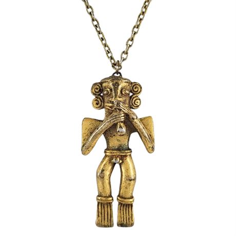 Vintage ALVA MUSEUM REPLICAS Pre-Columbian Man Pendant Necklace