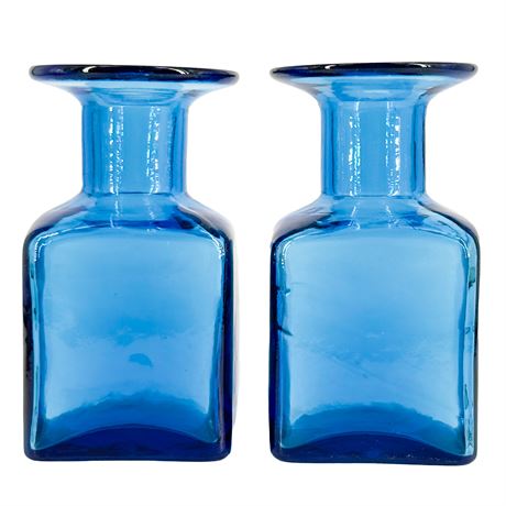 Pair of Vintage Hand-Blown Art Glass Bottles