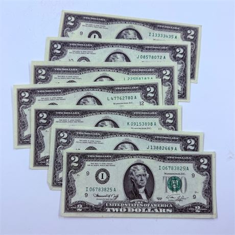7 AU-UNC 1976 $2 Bills