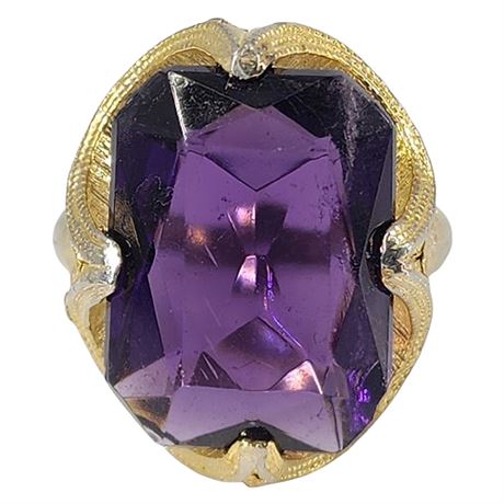 Vintage Faux Amethyst Cocktail Ring, Adjustable