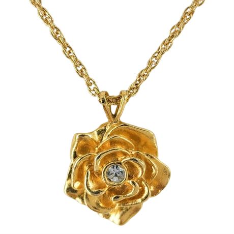 Vintage AVON Gold Tone Rose Pendant Necklace