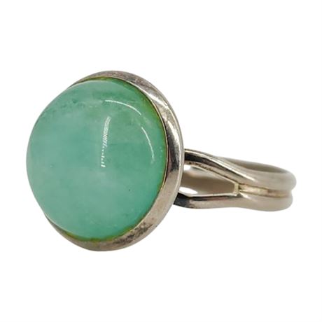 Vtg Green Aventurine Cabochon Ring, Adjustable