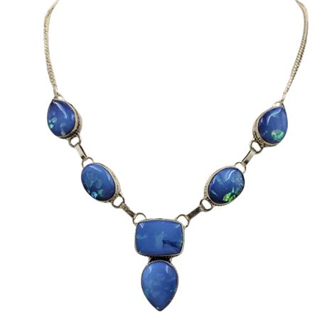 Silvertone Dangle Necklace with Blue Stones