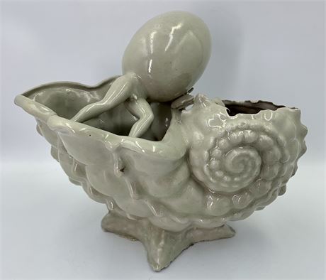 Unique 1973 Signed Danche Half Body Shell Pottery Sculpture Vase