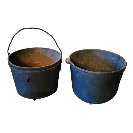 Antique Footed Cast Iron Kettle Pots - Lot of 2