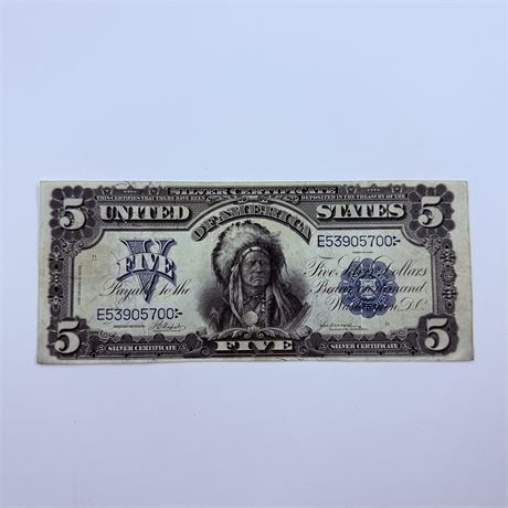 VF/XF 1899 $5 Silver Certificate Chief Head Note
