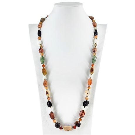 Vintage Agate Gemstone & Brass Beggar Bead Necklace