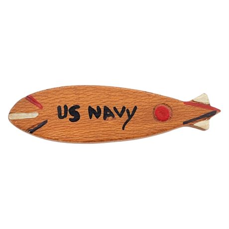 Vintage Hand Painted Wood US NAVY Brooch