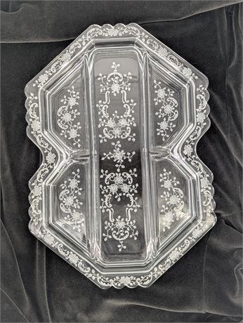 FOSTORIA Meadow Rose Etches Glass Appetizer Tray
