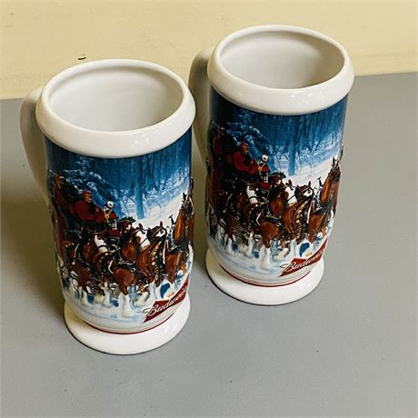 2 Budewiser Holiday Steins