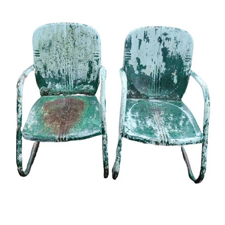 Teal/Green Painted Metal Garden Chairs