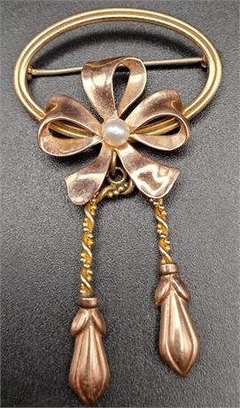 Van Dell 12K yellow gold filled bow flower brooch 4.1 G