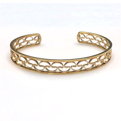 Vintage Robert Krementz 12kgf Gold Mushroom Filigree Cuff Bracelet