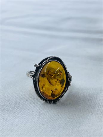 Vtg Navajo/Southwest Sterling Amber Ring Size 8.25
