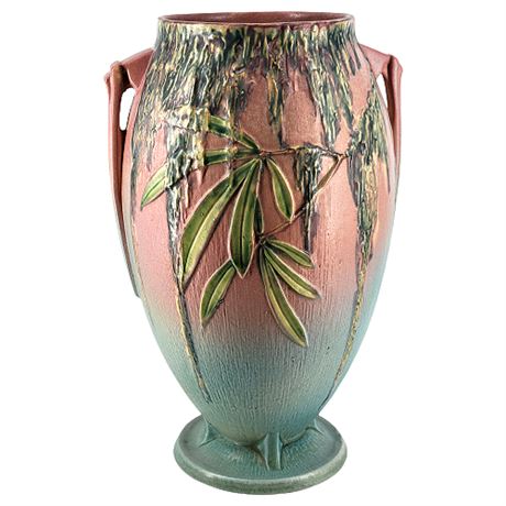 1936 Roseville Moss Pink 14 Inch Ceramic Floor Vase
