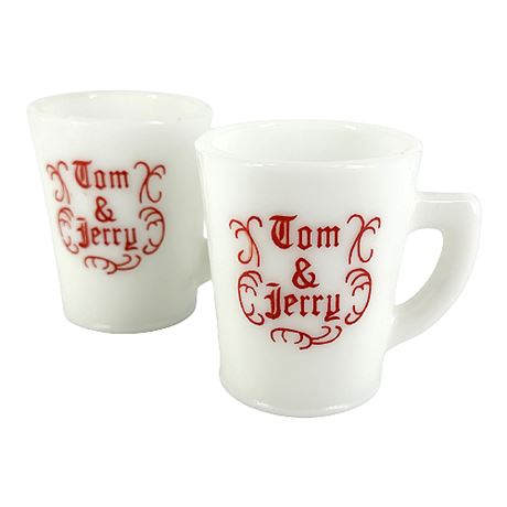 Pair McKee Milk Glass Tom & Jerry Mugs