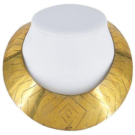Vintage Egyptian Revival Etched Brass Collar Necklace