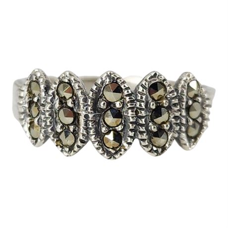 Signed MARSALA Sterling Silver Marcasite Ring, Sz 7