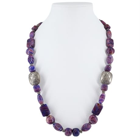 Vintage Chunky Purple Art Glass Beaded Necklace