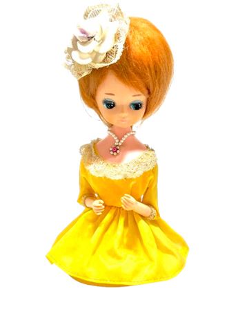 Vtg Japanese Kawaii Wide Eye Sitting Lady Doll, Red Hair