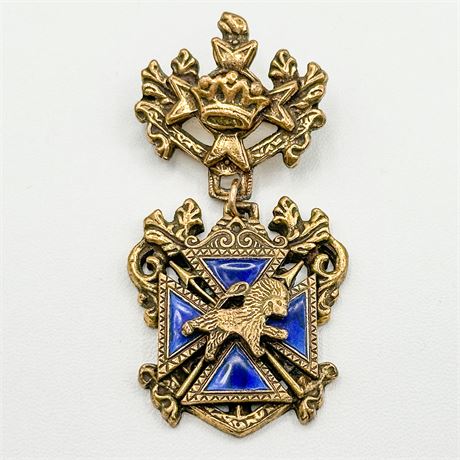 Vintage Gold Tone & Enamel Maltese Cross Dangle Brooch