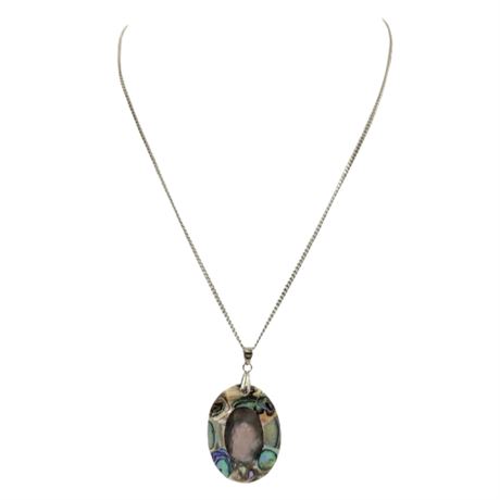 Silver Tone Necklace with Oval Abalone Pendant