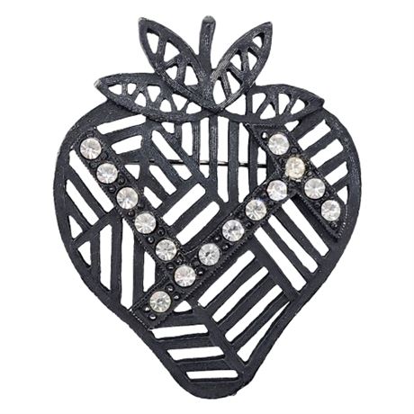 Vintage CORO Black Strawberry Rhinestone Brooch
