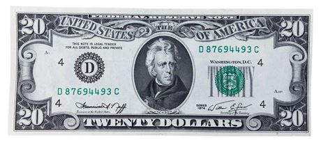 Uncirculated 1974 $20 Bill Paper Money