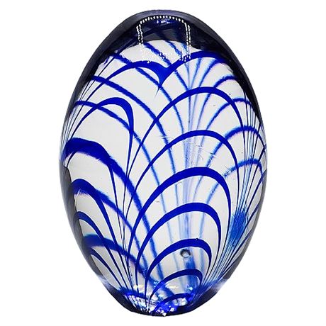 Murano Blue Swirl Cenedese Style Art Glass Egg Paperweight