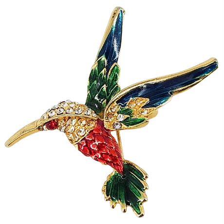 Vintage Enamel & Rhinestone Hummingbird Brooch
