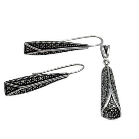 Sterling Silver Marcasite Earrings & Pendant