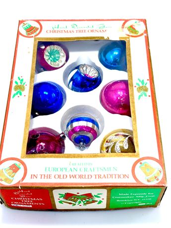Vtg Mercury Glass Ornaments 8 - European - Original Commodore Box