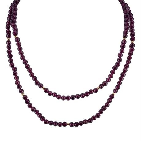 Two-Strand Garnet Bead Necklace w/ Gold Over Silver Clasp