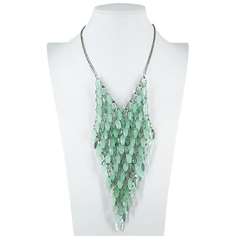 Modern Silver Tone Aqua Drops Statement Bib Necklace