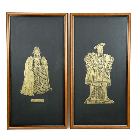Framed Pair of Queen Elizabeth & King Henry VIII Brass Rubbings