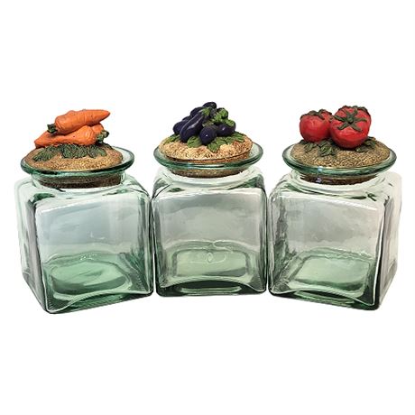 Set of Green Glass Kitchen Canisters