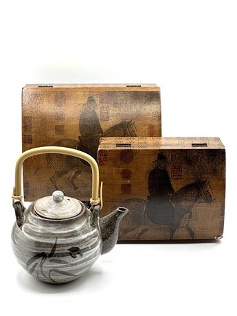 2 Asian Inspired Boxes & Tea Pot with Steeper