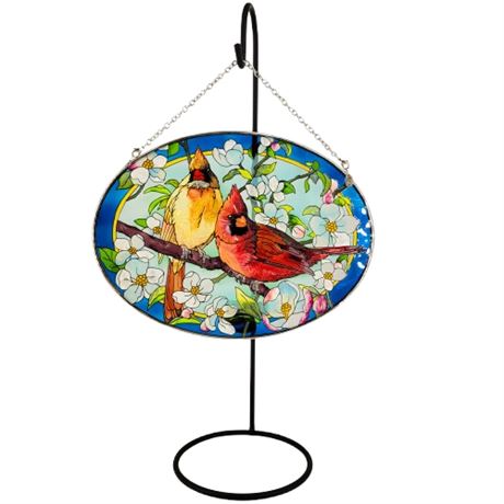 Cardinal Stained Glass with Metal Stand