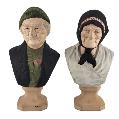 Holland Mold Chalkware Man And Woman Bust Statues