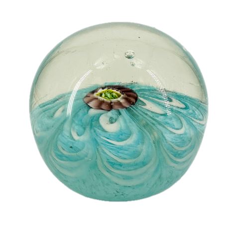 Vintage Floral Art Glass Paperweight
