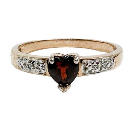 Sterling Silver Garnet Heart Promise Ring w Diamond Accents