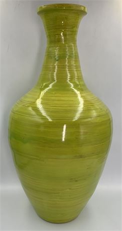 Vietnamese Large 19” Lime Lacquered Bamboo Wood Vase