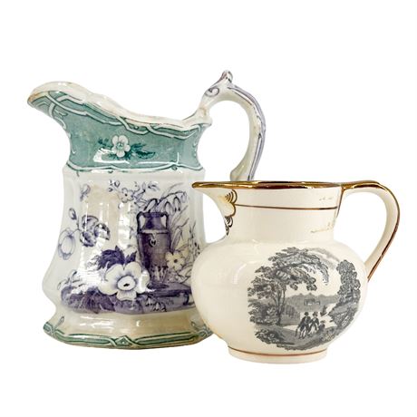 Vintage English Ceramic Pictorial Creamer Pitchers