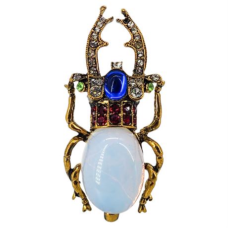 Vintage Inspired ALI LANG Rhinestone Jelly Belly Beetle Brooch
