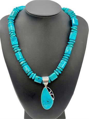 Turquoise Necklace with Pendant - Sterling Silver