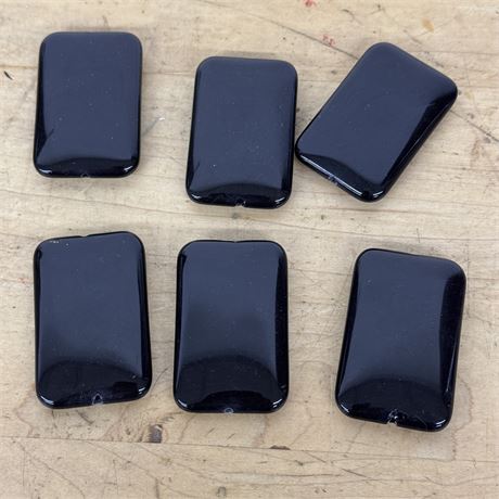 Six (6) Rectangle Black Agate Beads