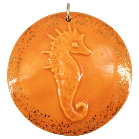 Vintage Large Ceramic Seahorse Medallion Pendant